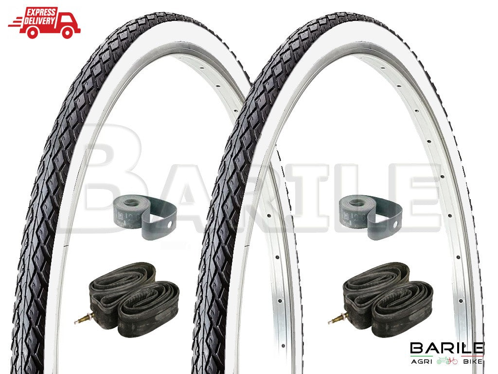 2 Copertone + 2 Camere + 2 Flap Bici 24 x 1 - 3 / 8 Bianco / Nero ( 37 - 540 )