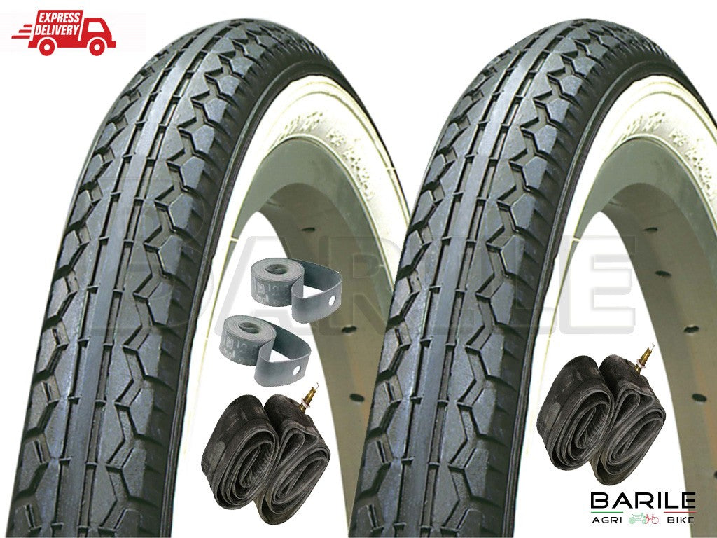 2 Copertone + 2 Camere + 2 Flap Bici 24 x 1.75 Bianco / Nero KENDA