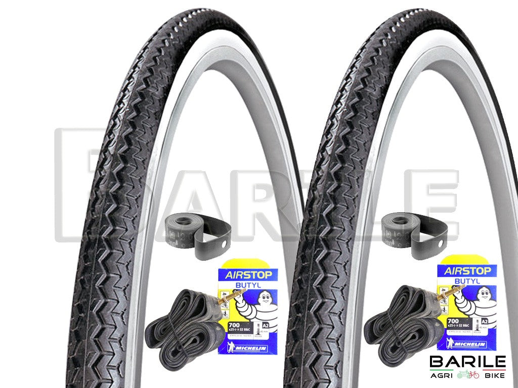 2 Copertone + 2 Camere + 2 Flap Bici 28" - 700 x 35 C B / N MICHELIN WOLRD TOUR