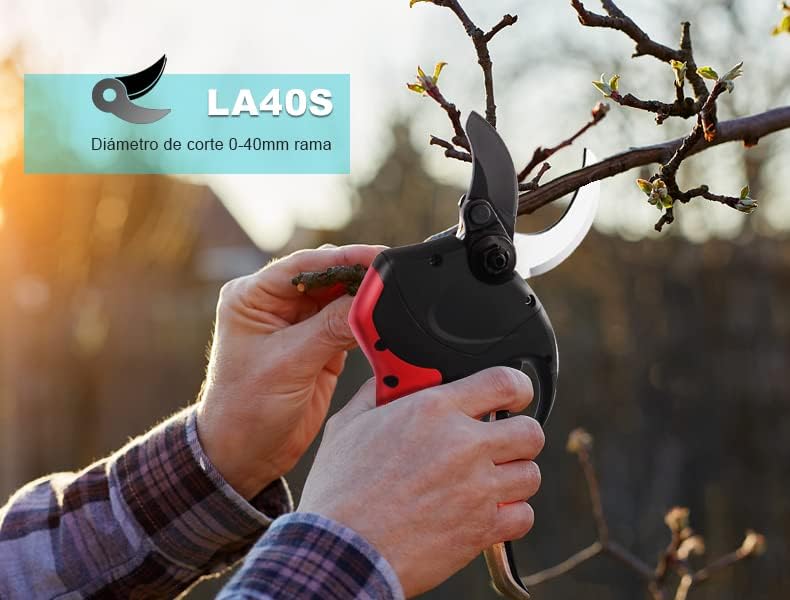 Laecabv 40mm Forbici da Potatura a Batteria, 2 Batterie 4Ah, Taglio Progressivo