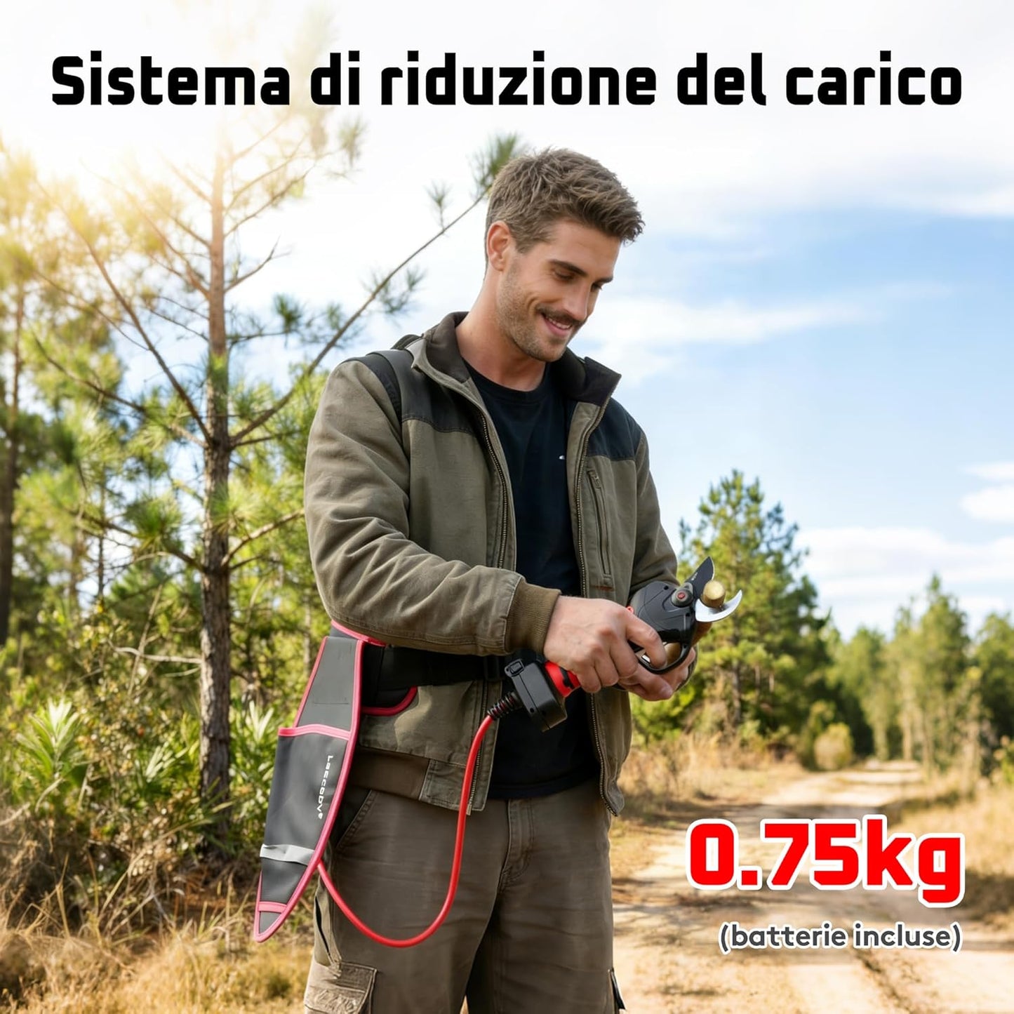 Laecabv 35mm Forbici Potatura a Batteria, 2 Batterie 4Ah, Protezione Anti-Taglio, Taglio Progressivo