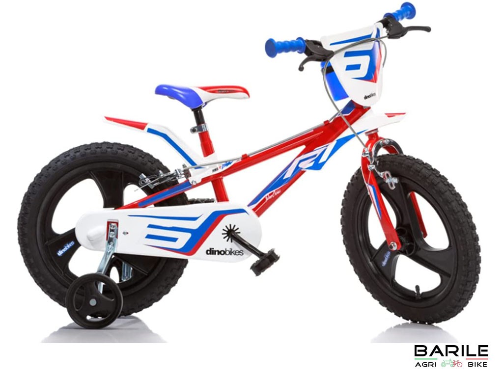 Bici R1 - 16 " Bambino Con Rotelle - Borraccia - Cerchi in Lega Rosso / Bianco