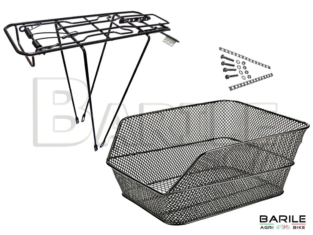 Cestino Posteriore Rettangolare Nero + Portapacchi Bici Olanda - City Bike - MTB