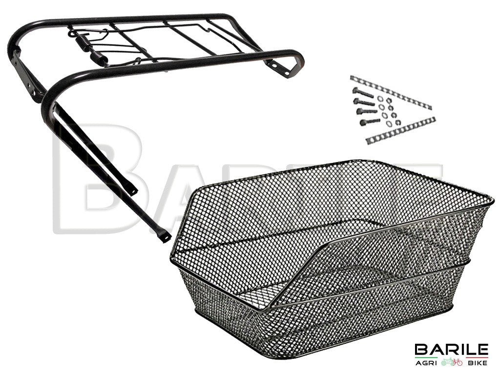 Cestino Posteriore Rettangolare Nero + Portapacchi Bici Olanda - City Bike - R