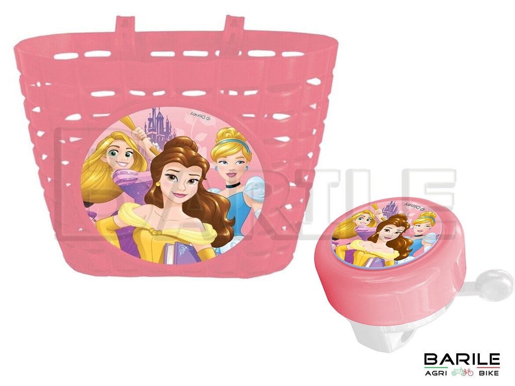 Cestino PRINCIPESSE Anteriore Ovale Con Ganci + Campanello Rosa Bici Bambina