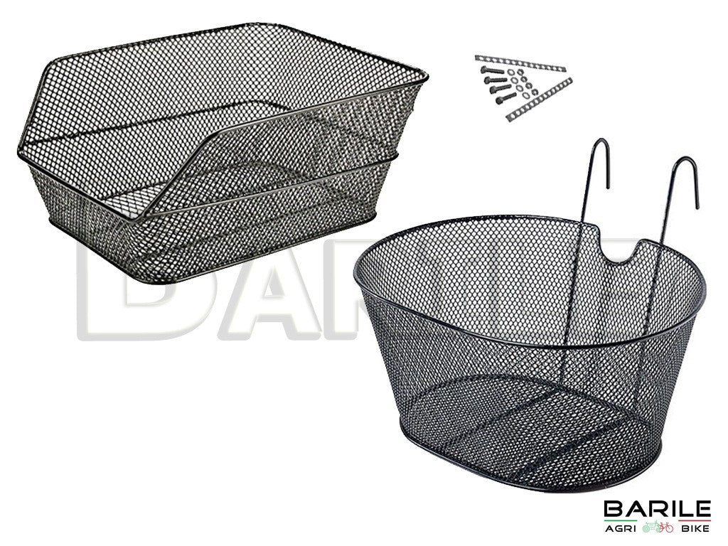 Cesto Anteriore Ovale Nero Attacco Manubrio + Cestino Posteriore Portapacchi