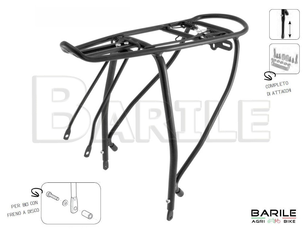 Portapacchi Posteriore Bici 26 - 28 Regolabile in Alluminio MTB - City Bike Nero