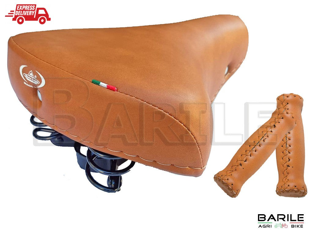Sella MONTEGRAPPA 07F Bici Graziella - Olanda - City + Manopole Pelle Marrone