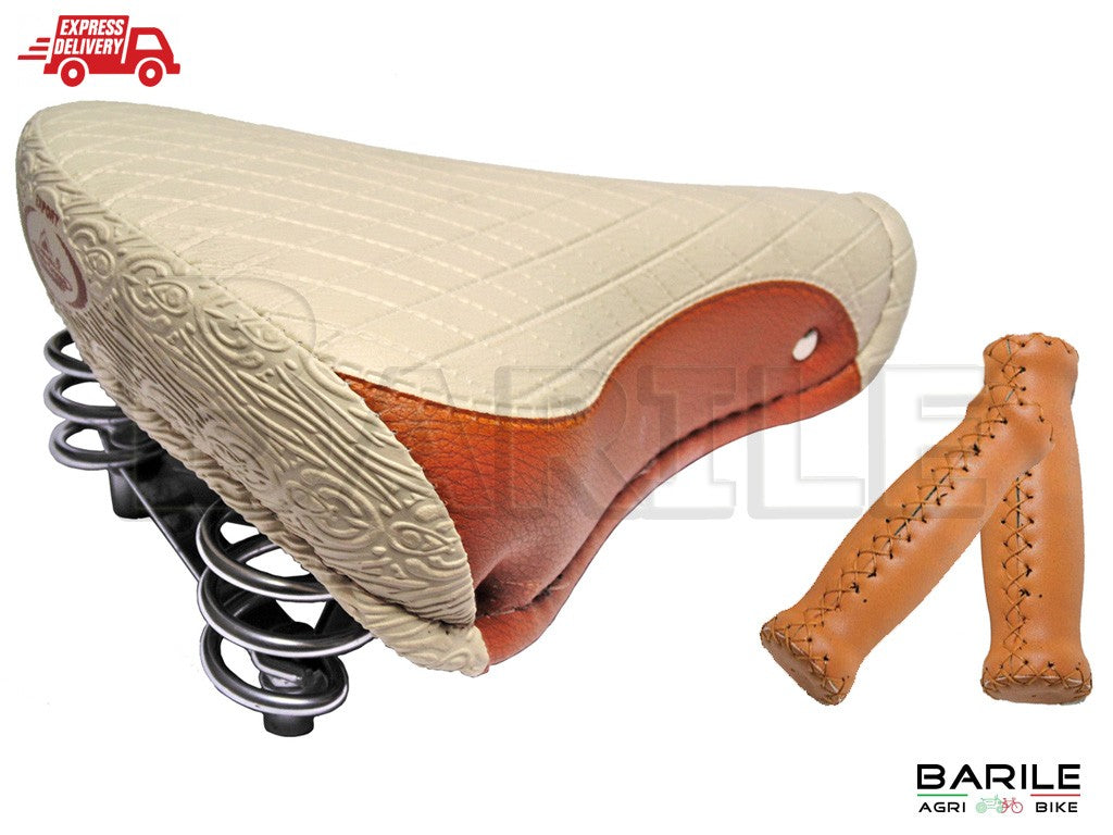Sella MONTEGRAPPA EXPORT Bici Graziella - Vari + Manopole Pelle Crema / Marrone