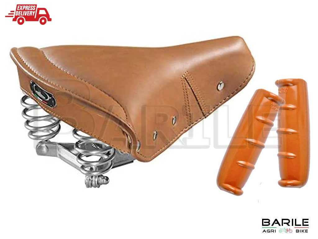 Sella MONTEGRAPPA STORICA + Manopole Bici Epoca - Bacchetta R - Vintage Marrone