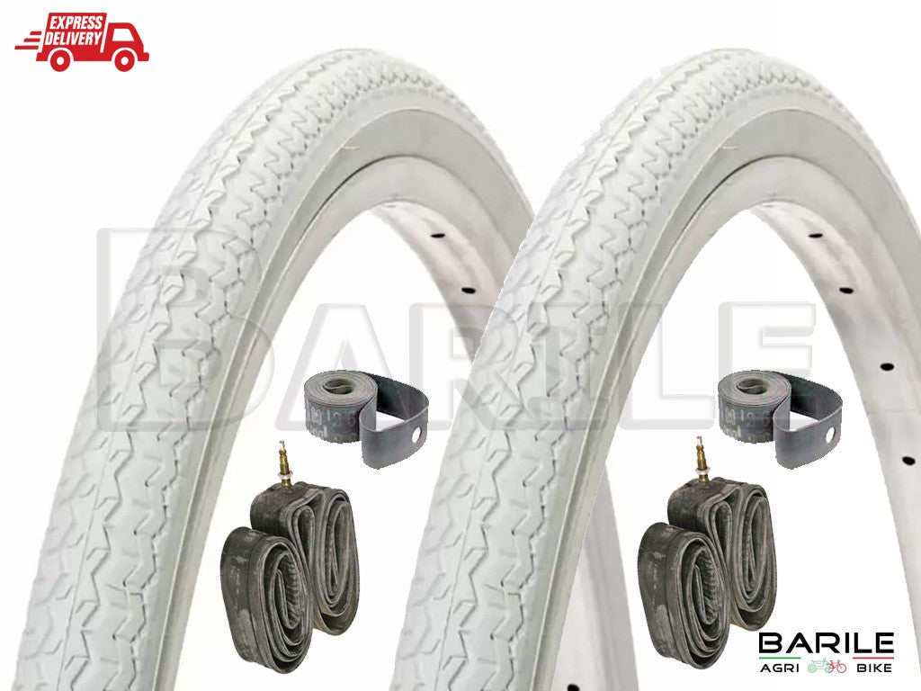 2 Copertone + 2 Camere + 2 Flap 26 x 1 - 3 / 8 BIANCO Bici City - Olanda - Epoca