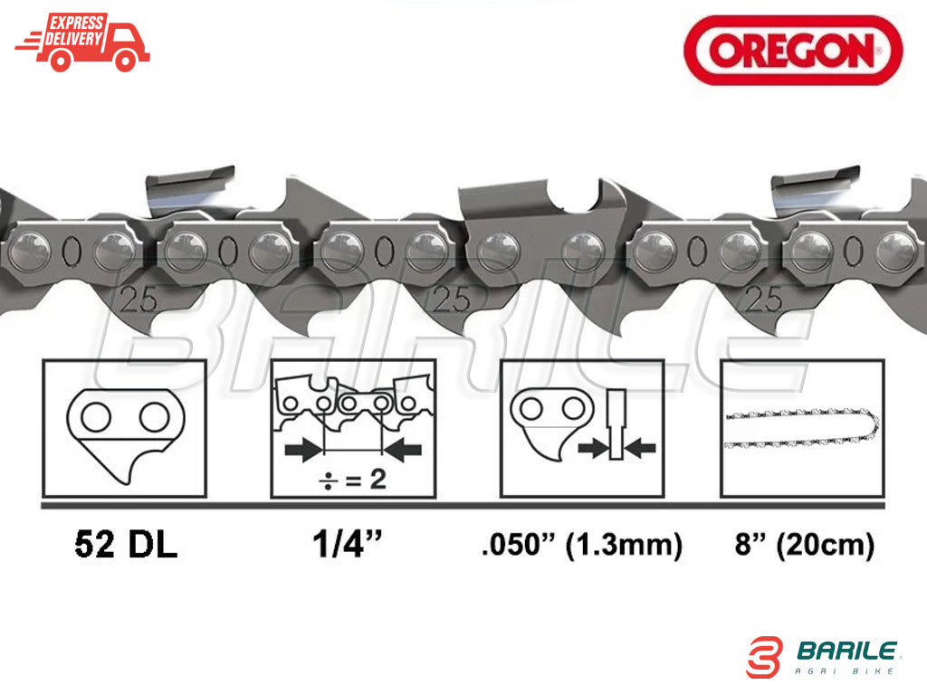 Catena Motosega 1 / 4 "  - 1,3 mm - 52 Maglie - 25 AP  ZENOAH G 2000 - G 2050