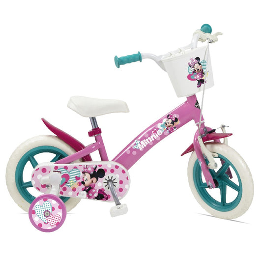 Bici MINNIE  12 " Bambina Con Rotelle e Cestino