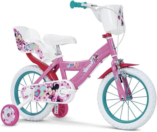 Bici MINNIE 14 " Bambina Con Rotelle e Cestino