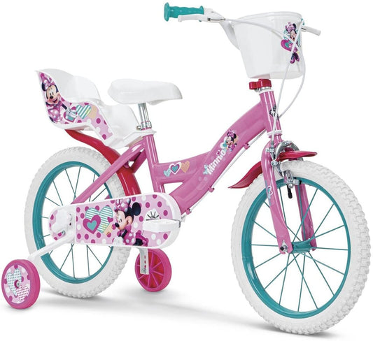 Bici MINNIE 16 " Bambina Con Rotelle e Cestino