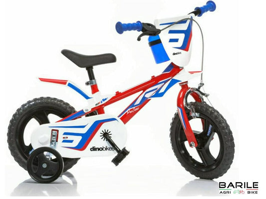 Bici R1 - 12 " Bambino Con Rotelle - Cerchi in Lega - Rosso / Blu / Bianco