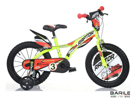 Bici RAPTOR - 14 " Bambino Con Rotelle Giallo Fluo