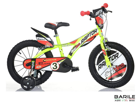 Bici RAPTOR - 16 " Bambino Con Rotelle - Parafango Giallo Fluo