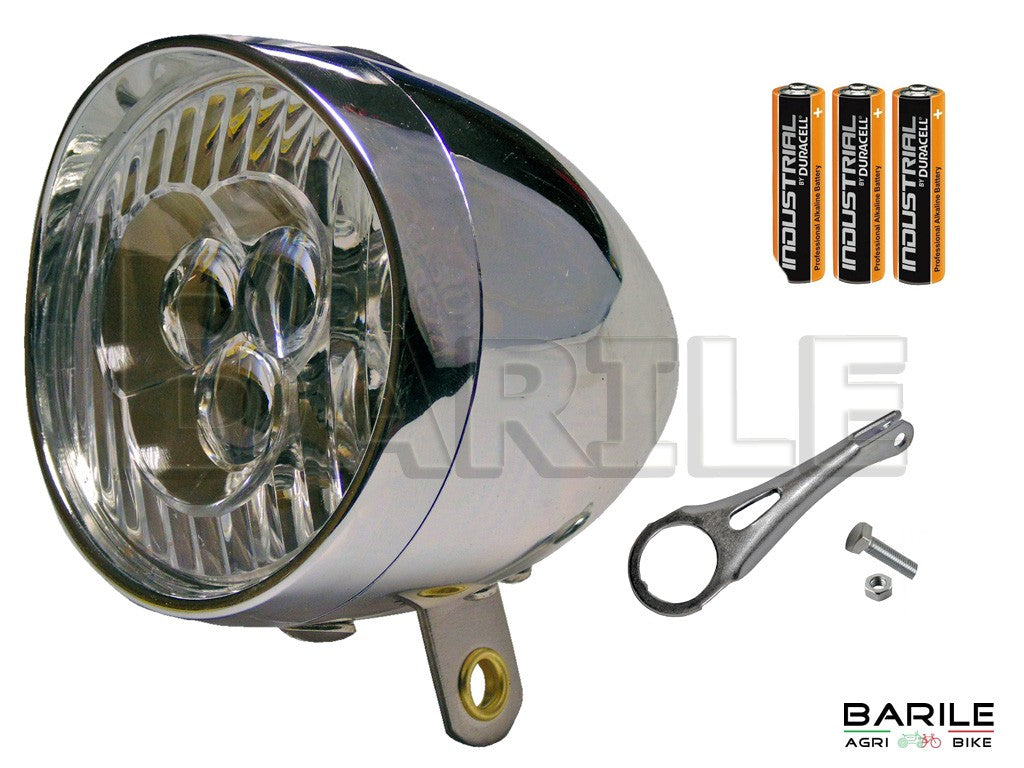 Fanale Anteriore 3 LED + Staffa Forcella Bici Graziella - Epoca - Olanda