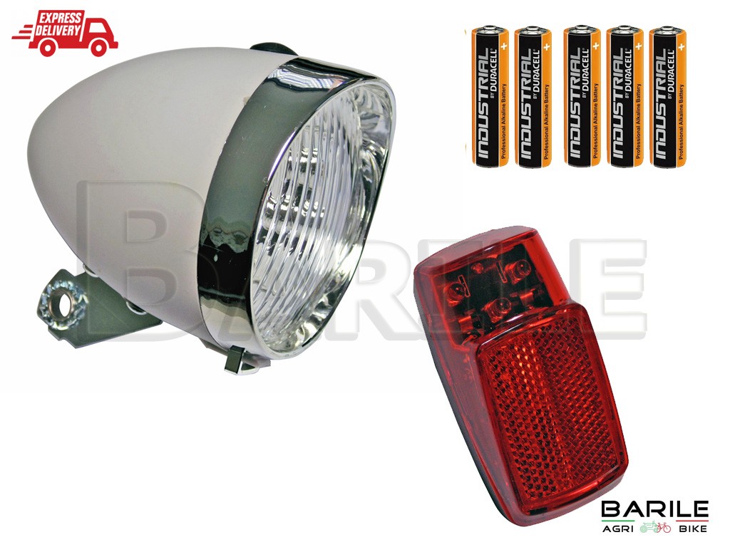 Fanale Anteriore Bianco  + Posteriore a LED Bici Olanda - Bacchetta - Graziella