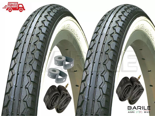 N°2 Copertone + 2 Camere + 2 Flap Bici Graziella 20 x 1.75 Bianco / Nero KENDA