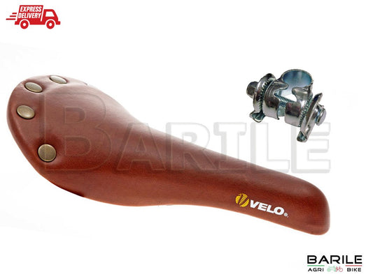 Sella VELO PLUSH 1221 + Morsetto Bici Corsa - Sport - Vintage - Fixed  Marrone
