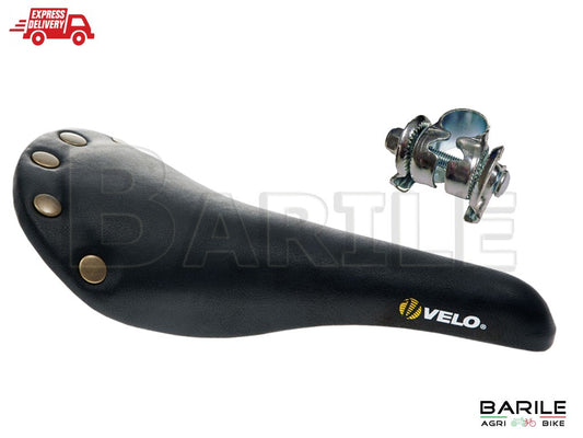 Sella VELO PLUSH 1221 + Morsetto Bici Corsa - Sport - Vintage - Fixed  Nero