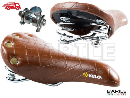 Sella VELO PLUSH 6067 P Molle + Morsetto Bici Sport - Fixed - City Bike  Marrone